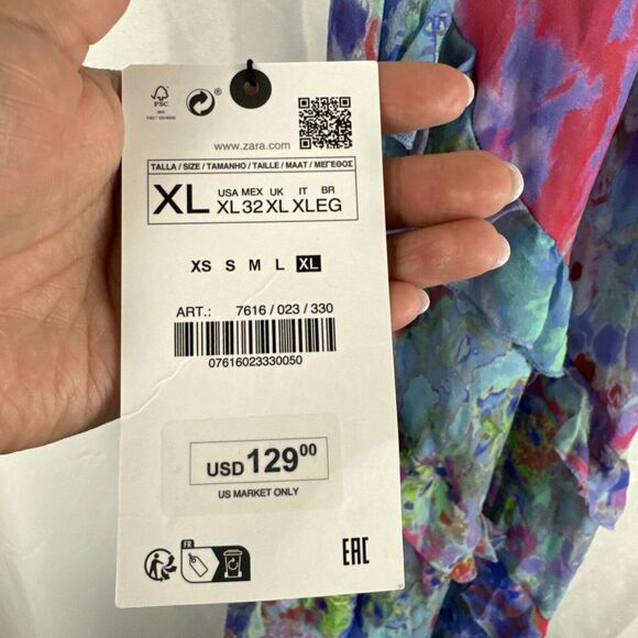 ZARA Watercolor Floral Halter Backless Maxi Dress Size XL Ruffle Details - Picture 6 of 6